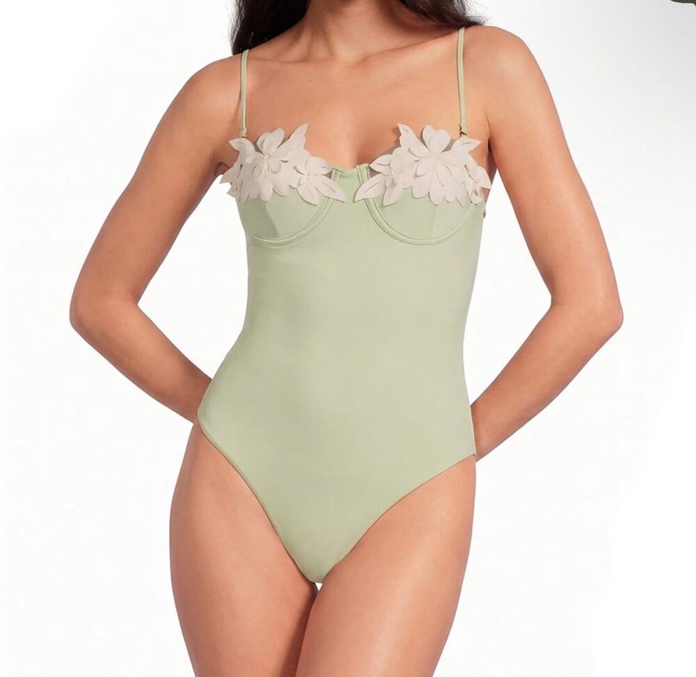 New Bahia Maria Aura Laser Cut Flower Underwire One Piece Swimsuit Sz M $330